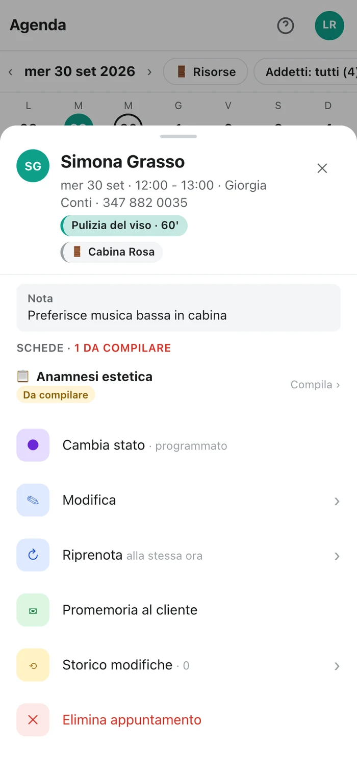 Il dettaglio di un appuntamento sul telefono