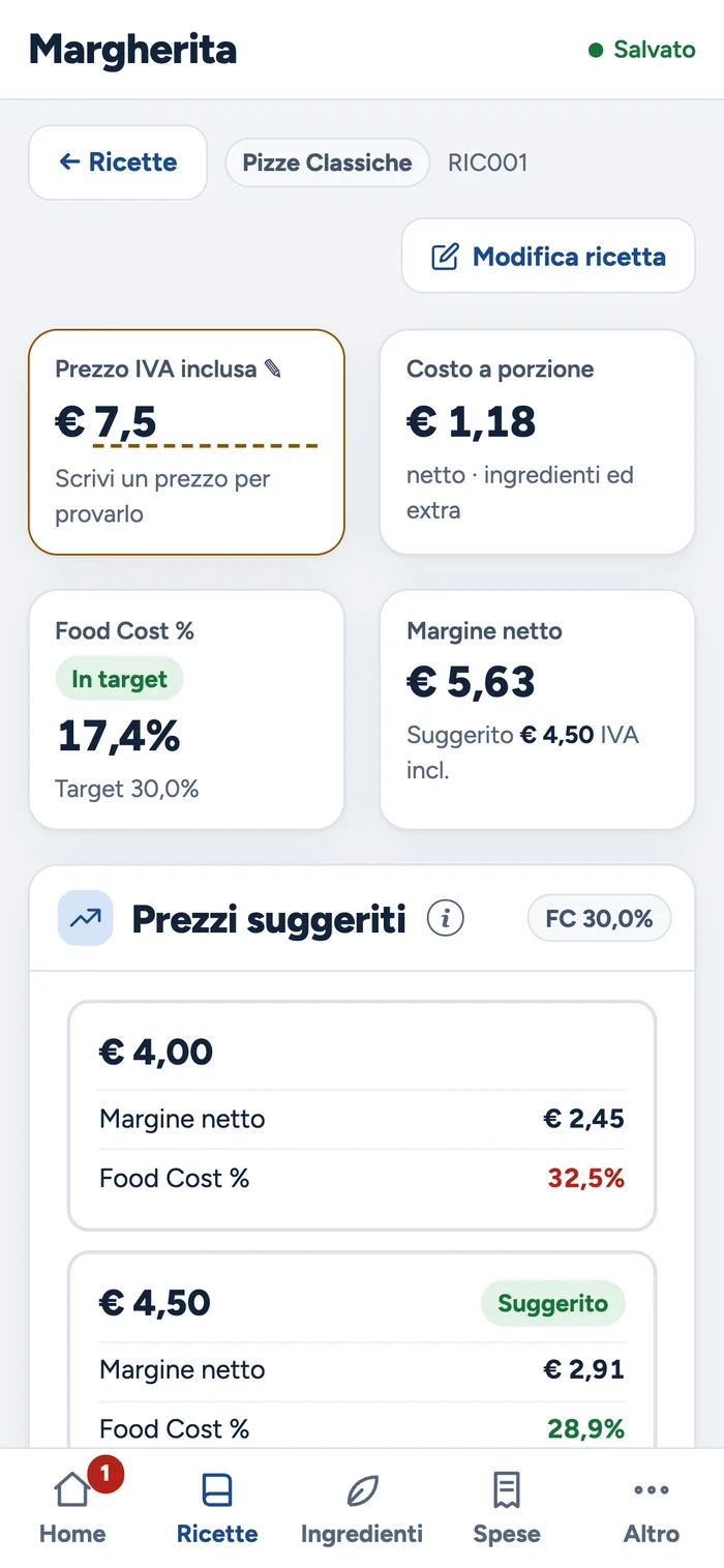 La scheda di una ricetta sul telefono