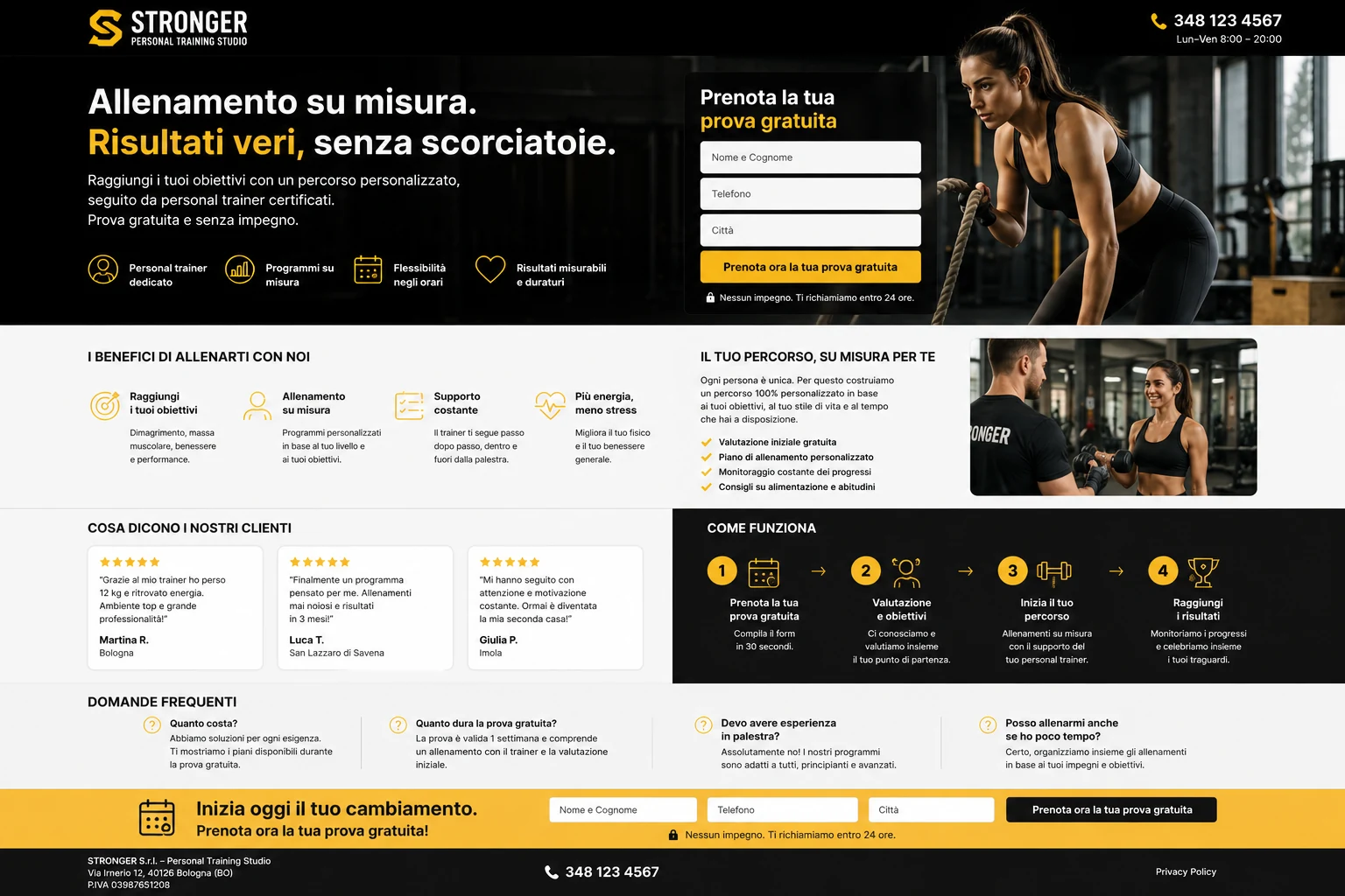Un'altra landing demo: uno studio di personal training, con prova gratuita e modulo di contatto